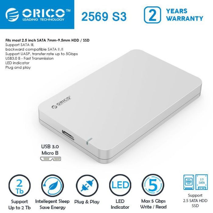 Case ORICO 2569S3 Portable 2.5 inch SATAIII USB3.0 HDD Enclosure Slot