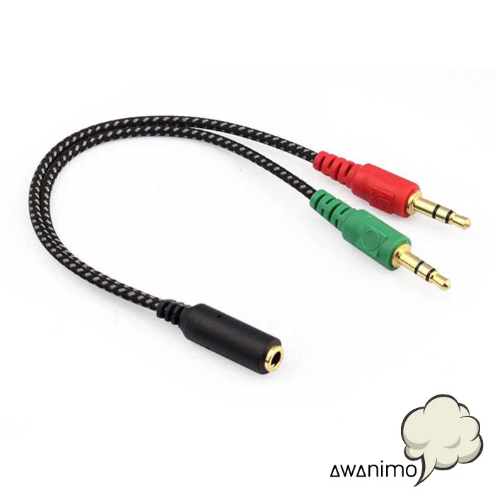 Kabel AUX Audio 35mm Male Dual 35mm Female Nylon Braided Cable Speaker Konverter Headset Smartphone