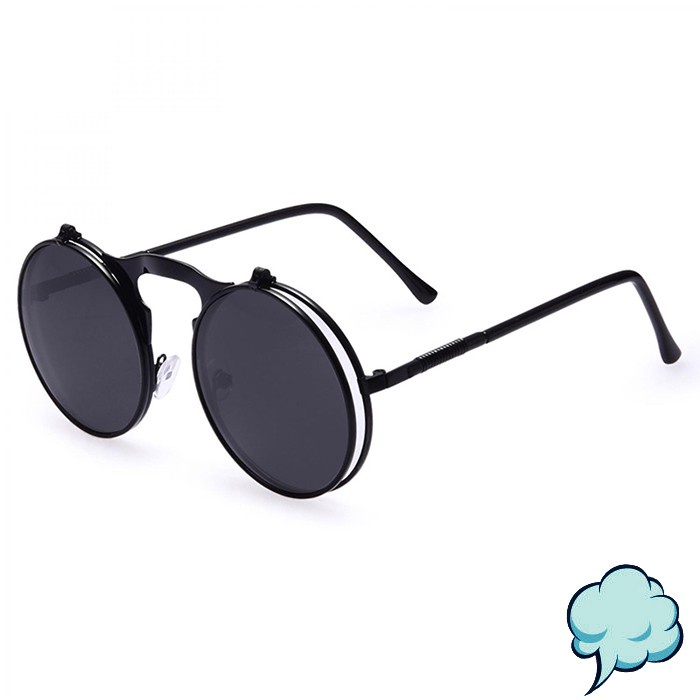 Glasses Kaca Mata Pelindung Kacamata Pria Wanita Hitam Bulat Fashion Sunglasses Double Frame Bulat Steampunk Vintage Retro