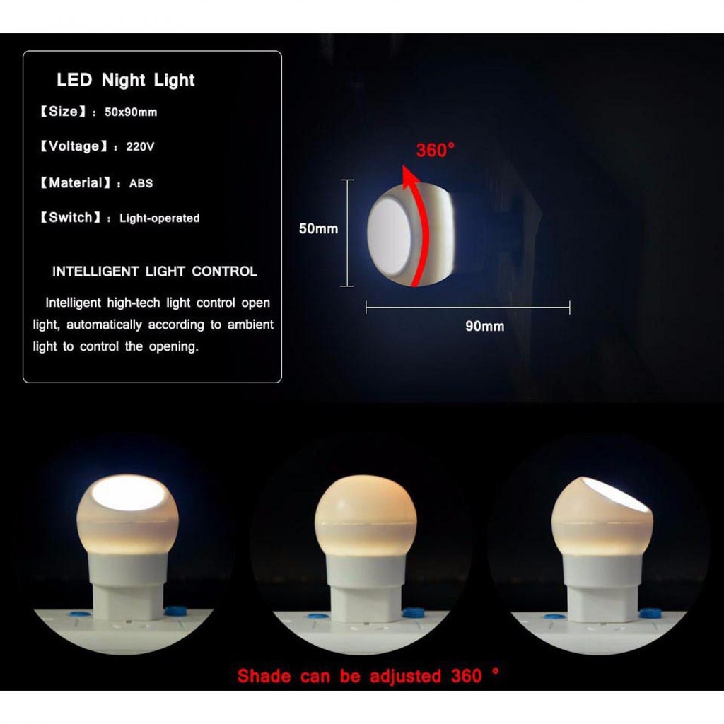 Lampu Tidur LED Sensor Cahaya Rotasi 360 Derajat Night Lamp Smart Auto Sensor