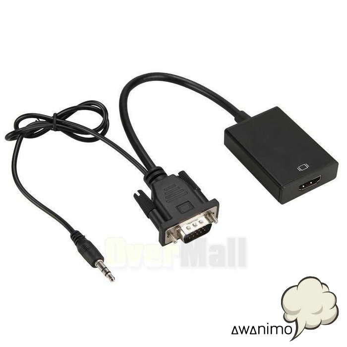 Kabel Adapter Converter VGA Male ke HDMI 1080P Audio Jack 3.5mm Cable Konverter Plug USB Power Video