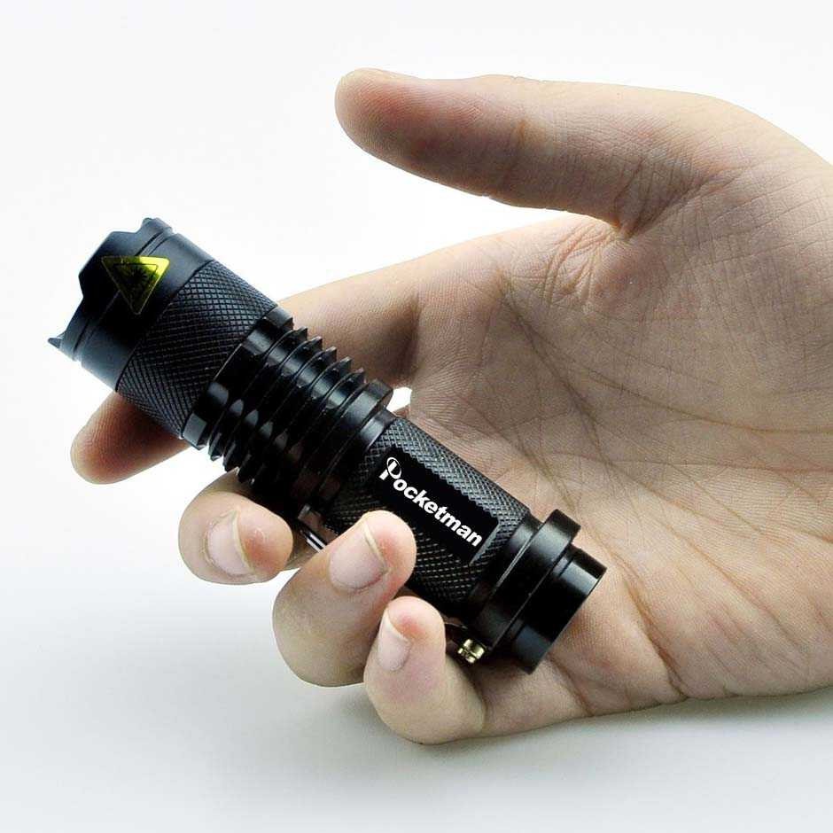 Senter LED 2000 Lumens Waterproof + Charger + Box Pocketman P1 Zommable Flashlight Rainproof