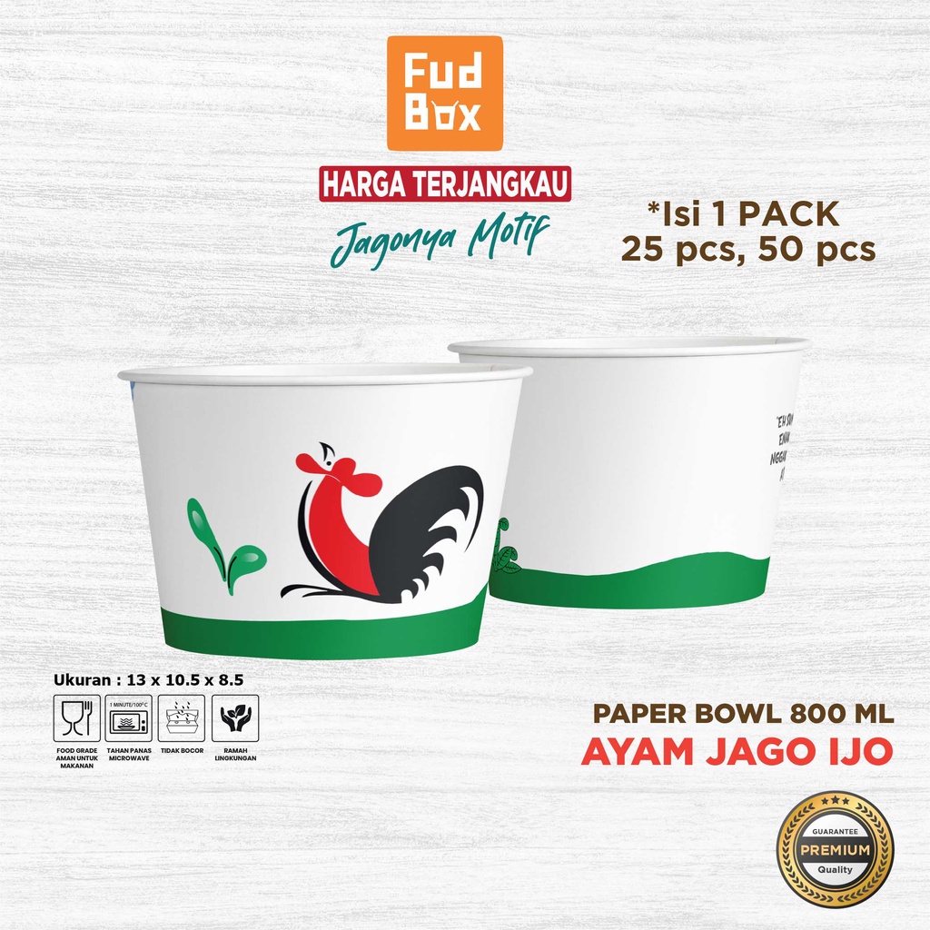 Paper Rice Bowl 800 ml | Paper Bowl Mangkok Kertas 800 ml Motif Kekinian Ayam Jago Ijo