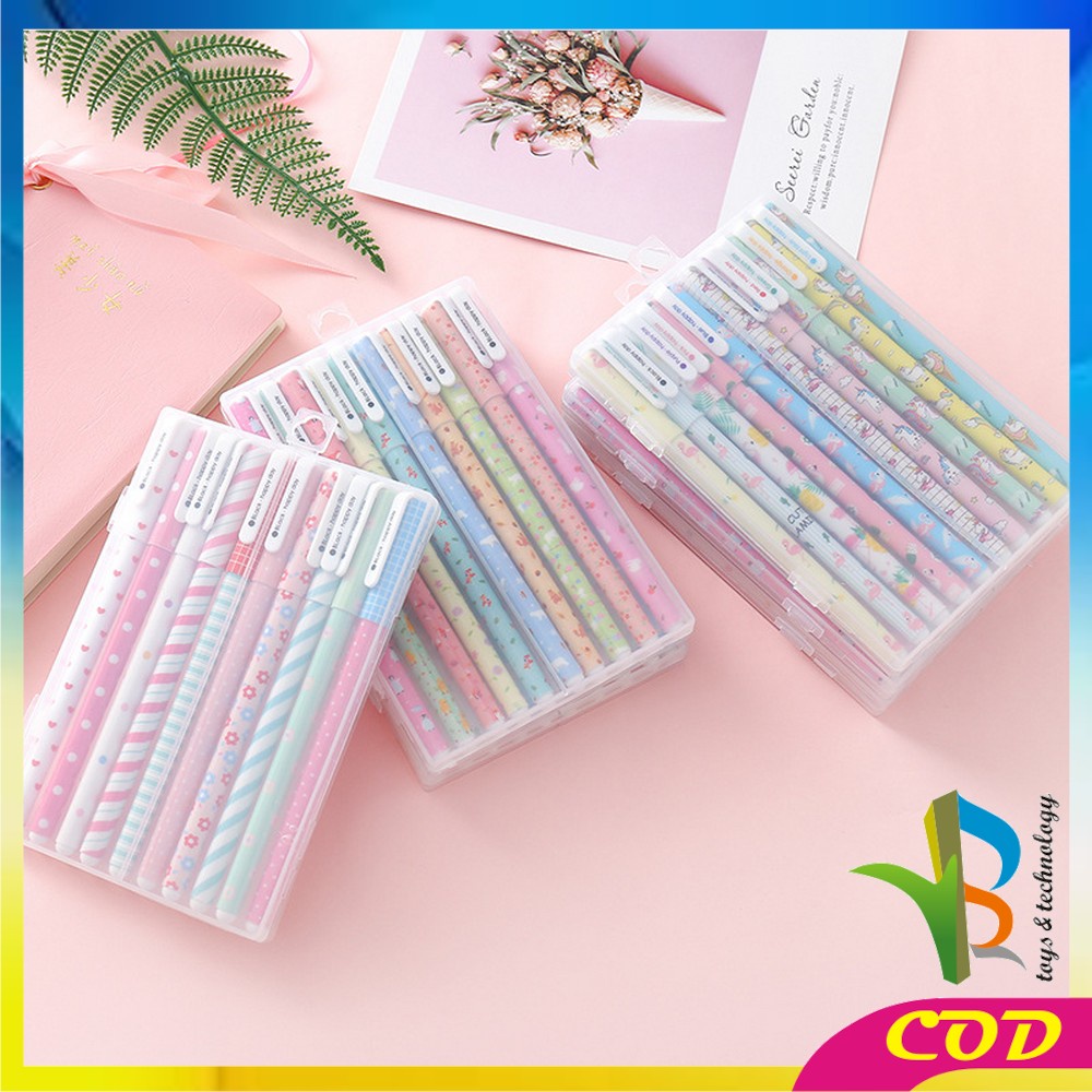 RB-A54 Pulpen Gel Set Warna Warni 10IN1 Pena Cair Motif Karakter / Pena Korea Color Pen Souvenir Set Alat Tulis Sekolah dan Kantor Import