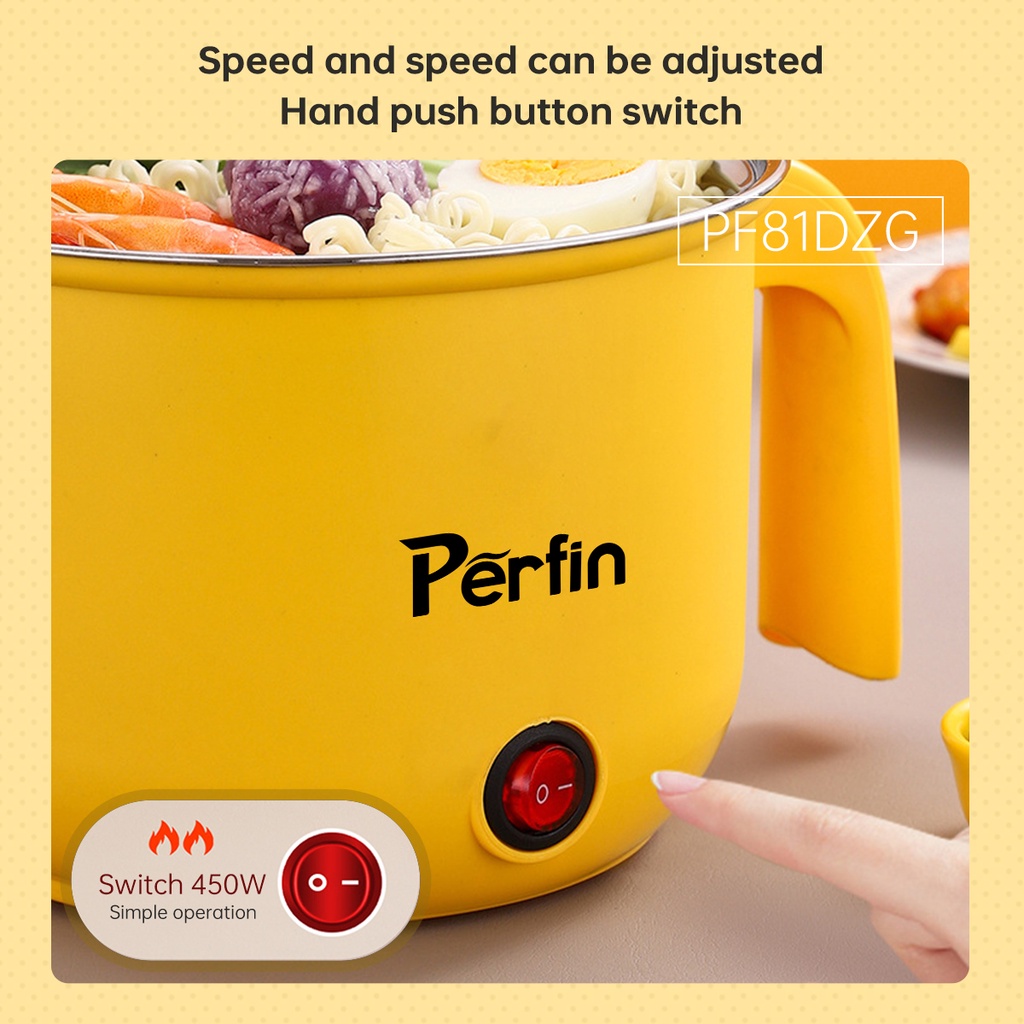 Perfin PF81DZG Panci Listrik Serbaguna Elektrik 1.8L Panci Anti Lengket Panci Portable Free Kukusan