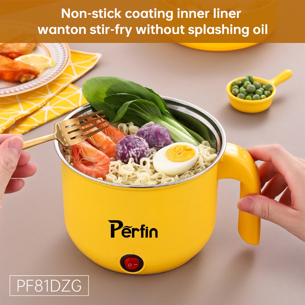 Perfin PF81DZG Panci Listrik Serbaguna Elektrik 1.8L Panci Anti Lengket Panci Portable Free Kukusan