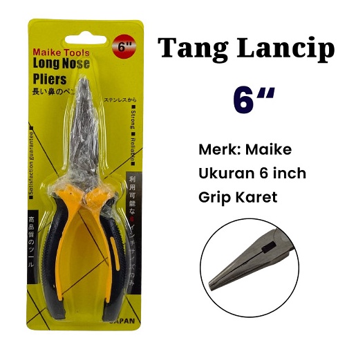 Tang Jepit Standard 6 inch Grip Karet Tang Capit Mini Long Nose Pliers Capit Kombinasi 6&quot; Merk Maike