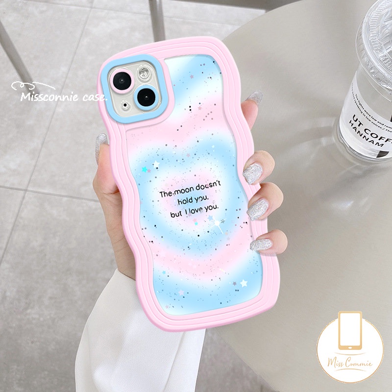 Casing Kompatibel Untuk iPhone 7Plus 11 13 12 14 Pro Max XR X7 8 Plus XS Max 6s 6 14 Plus SE 2020 Fashion Gradien Cinta Hati Bling Bintang Lembut Tpu Wavy Edge Phone Case