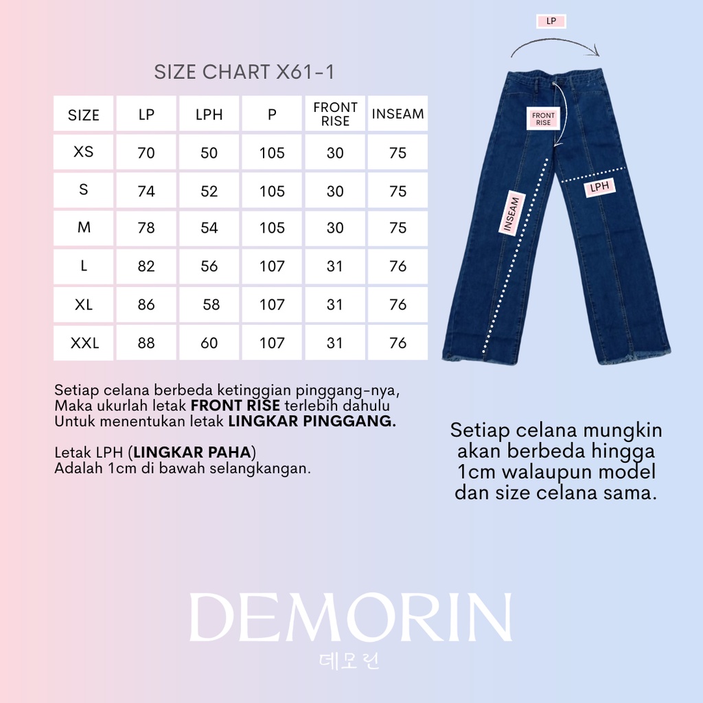 DEMORIN - Celana Jeans Wanita Rawis Unfinished Baggy Kekinian X61-1