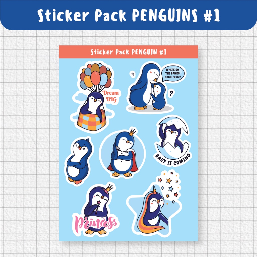 

Sticker Pack Penguin Lucu Aesthetic - Sticker Waterproof Tumblr Handphone Laptop
