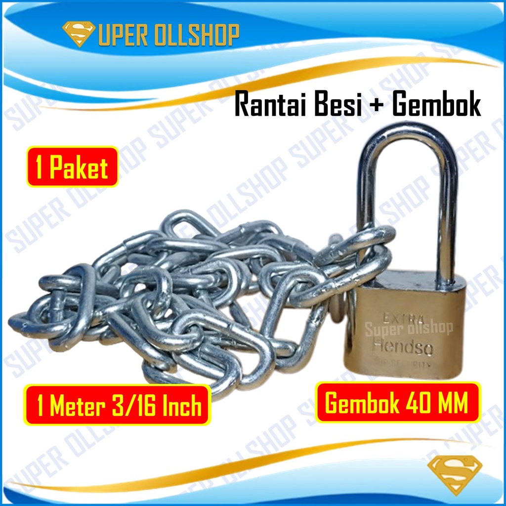 Rantai Besi / Kapal Galvanized 5 Mm 3/16 inch Panjang 1 Meter / Rantai Kapal 3/16 Inch 1 Meter Rante Besi Gembok 40 Mm Pagar Pintu Rumah