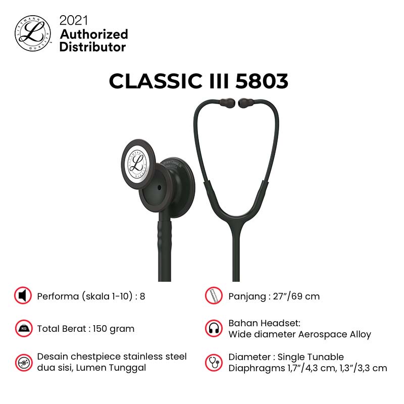 3M Littmann Classic III Stethoscope / Stetoskop Dewasa - BLACK EDITION - 5803