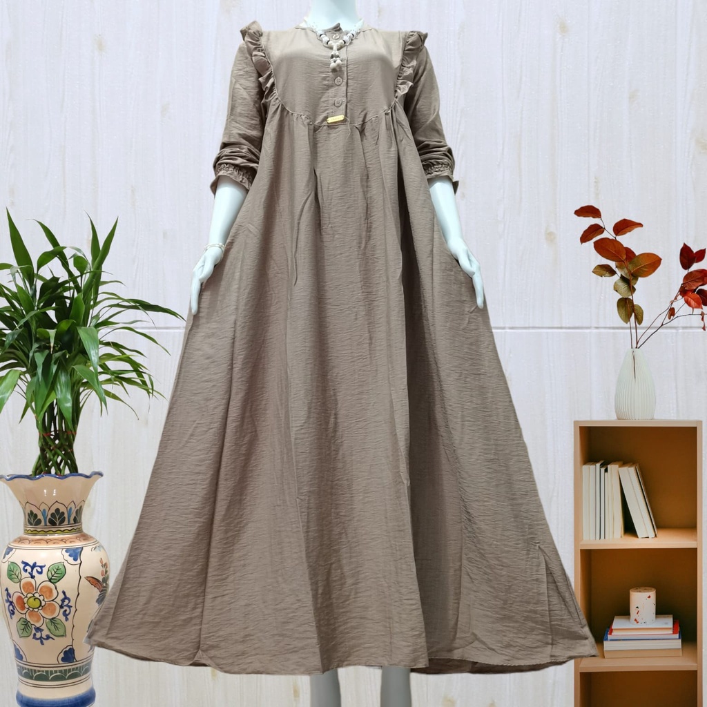 Gamis Slavina Polo Linen Rempel Dada/Gamis Linen Rempel Kekinian