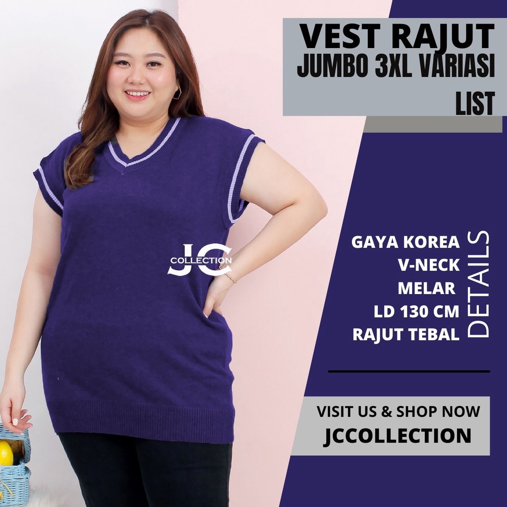 Outer Vest Rompi Rajut Wanita Jumbo Nathania LD 130 cm / Vest Rajut Premium Murah JCCollections