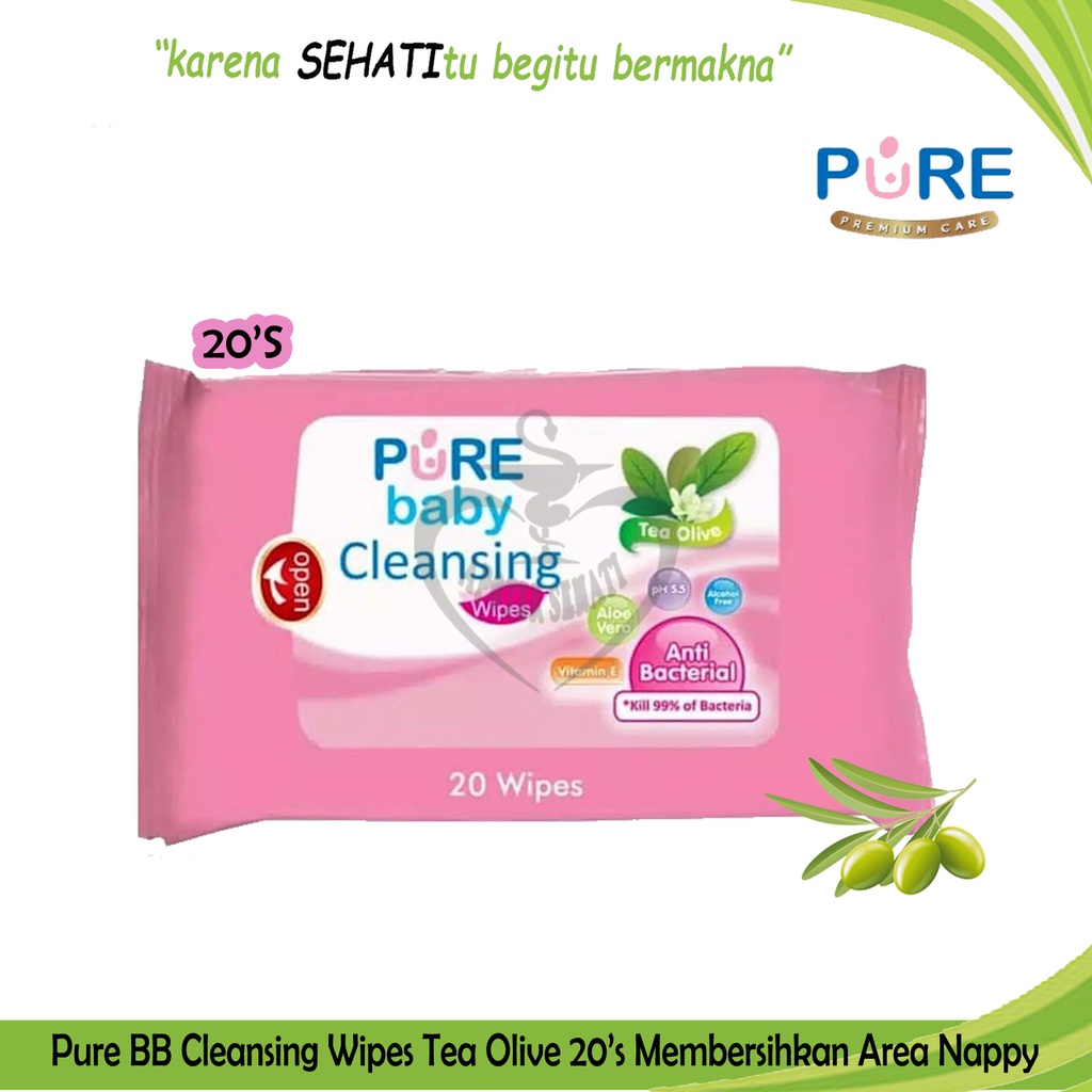 Pure Baby Cleansing Wipes 20 Sheets Antibakteri Membersihkan Kulit Bayi