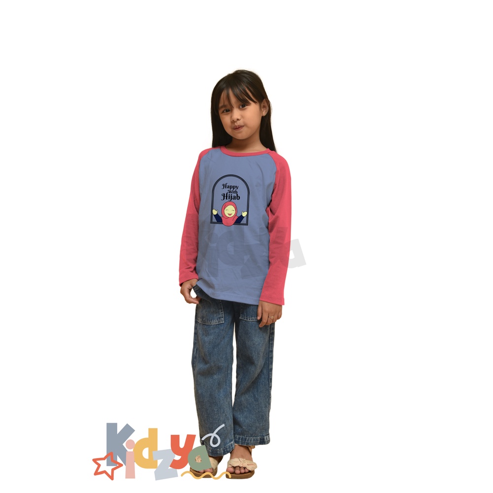 Baju Kaos Raglan Anak Muslim Panjang UNISEX - Happy With Hijab - KIDZYA