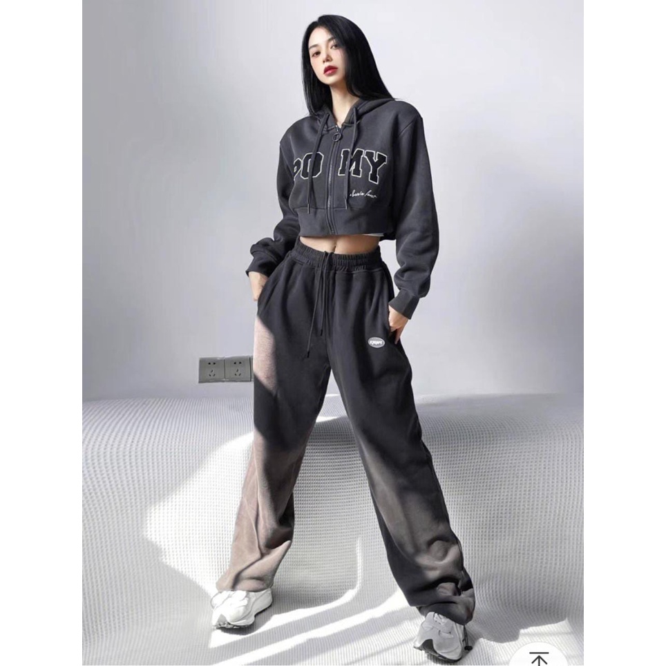 BLACK MY LOVE SET SETELAN WANITA CROPE JAKET + KULOT PANTS (IC)