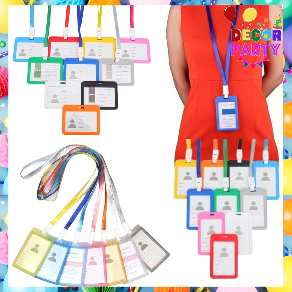 

DP Name Tag Id Card Transparant Gantungan Kartu Nama Solid Plastik Vertical Lanyard Potrait Motif Polos Warna Warni Tanda Pengenal Bening Horizontal