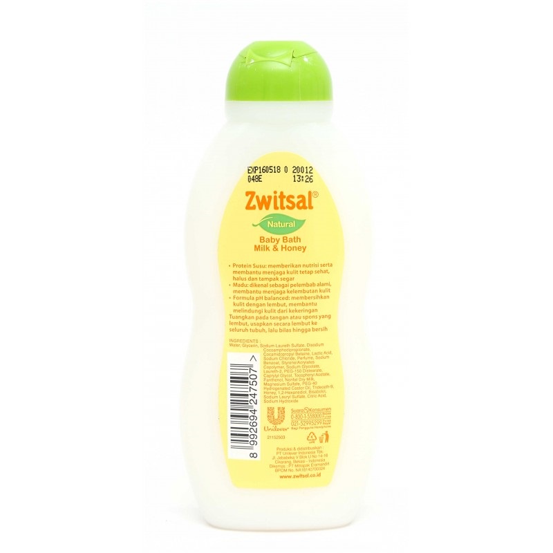 Zwitsal Baby Milky Bath Natural Rich Honey 200ml - Sabun Bayi Cair