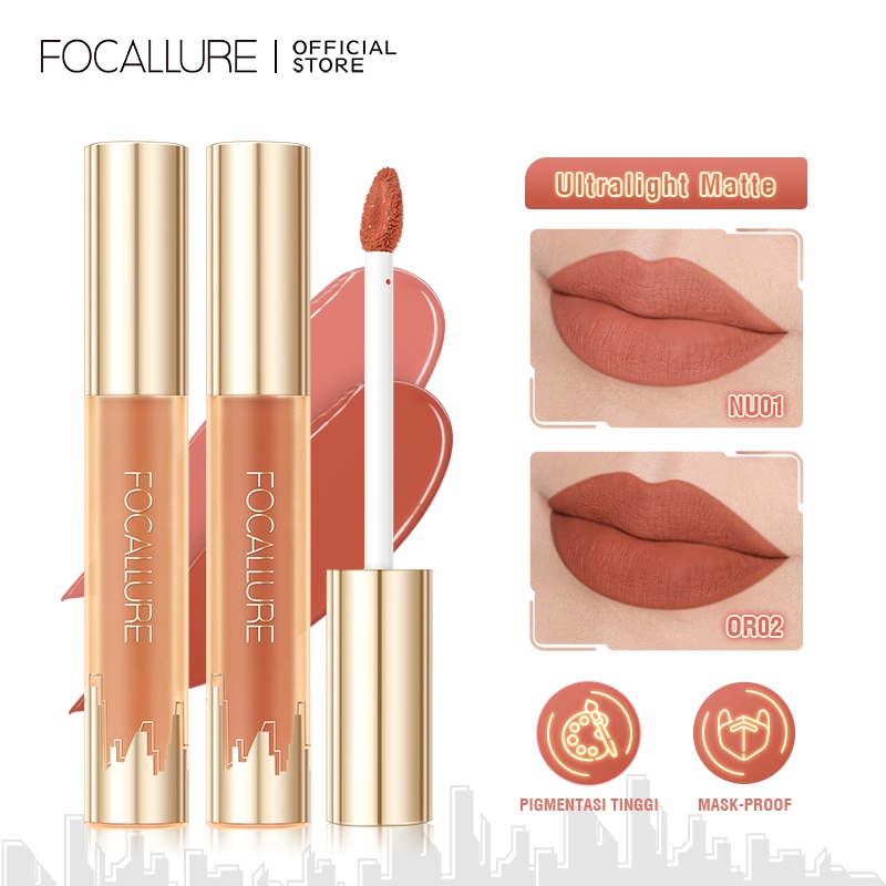 FOCALLURE ModernUrban Matte Liquid Lipstick Waterproof Lip Tint Long Lasting High Pigment Ultralight Lip Gloss