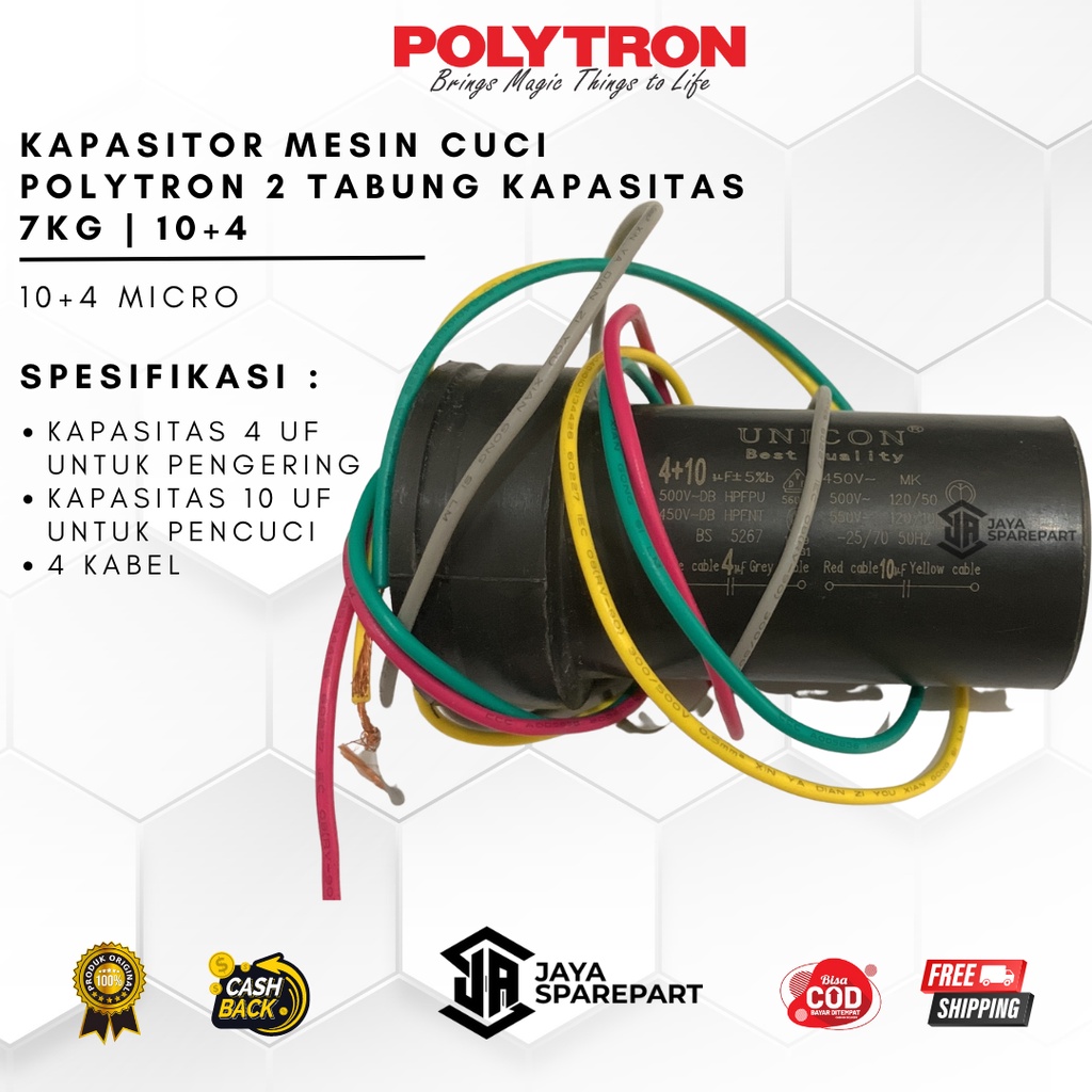 KAPASITOR MESIN CUCI POLYTRON 2 TABUNG KAPASITAS 7KG | 10+4