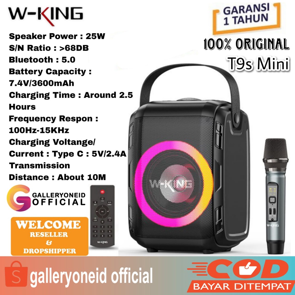 WKING T9S TWS Speaker Mini Karaoke Bluetooth Microphone Wireless Portable 1 MIC W-King Super Bass Travelling Party