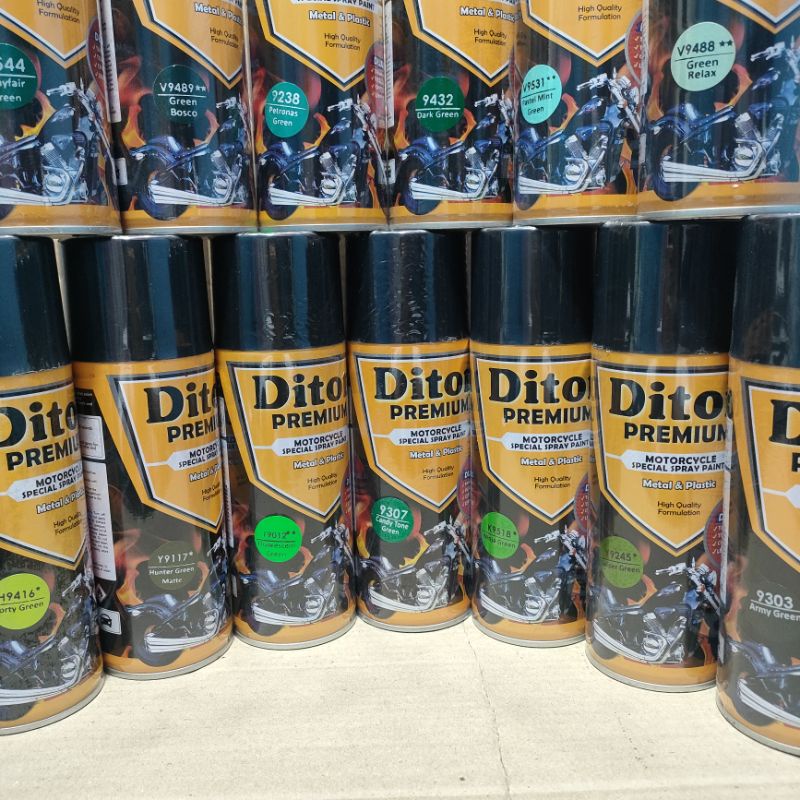 Diton Premium Pilox Pilok Cat Semprot Ready Berbagai Warna Hijau Green 400cc Petronas Green 9238 Dark Green 9432 Mayfair Green 9544 Candy Green 9307 Stabilo Green 9012 Ninja Green 9518 9416 9245 9117 9531 9488 9401