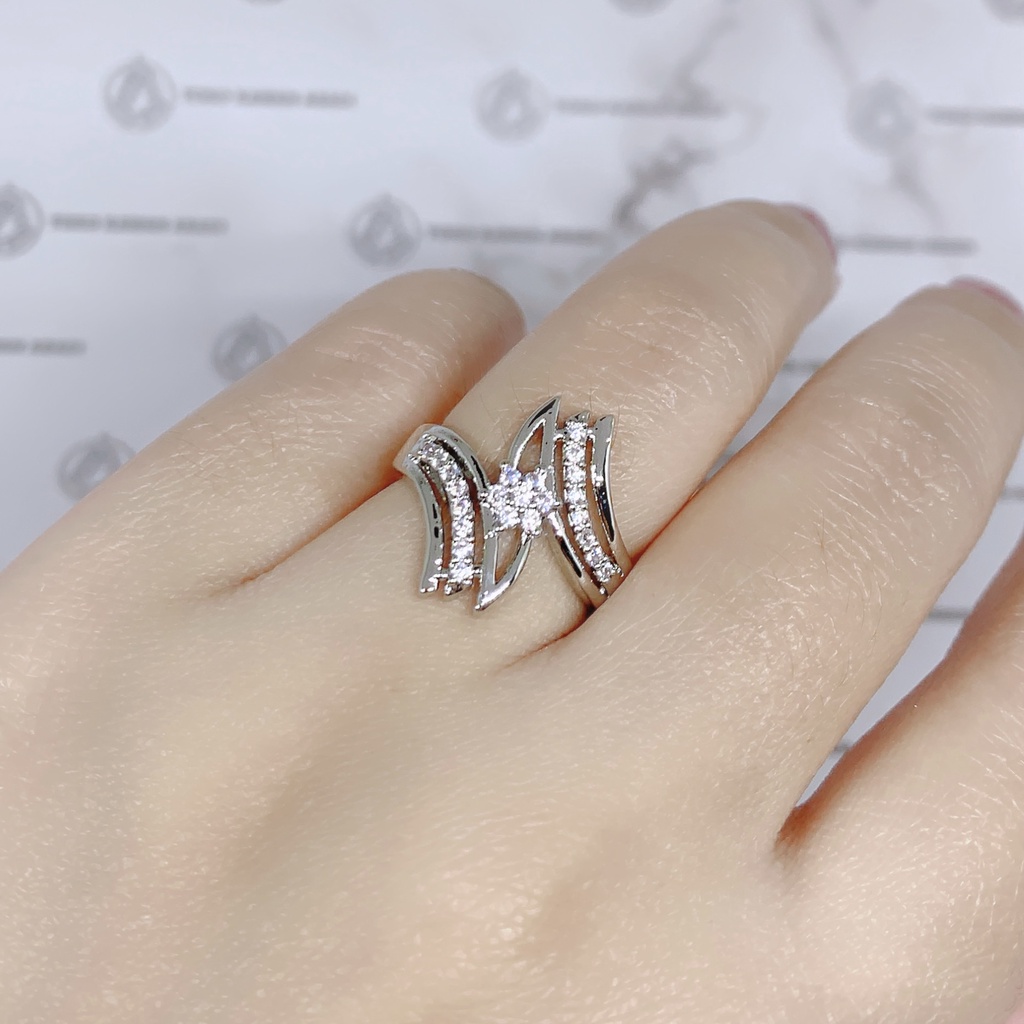 Xuping Silver Cincin Wanita Dewasa Permata Double Love Anti Karat *89