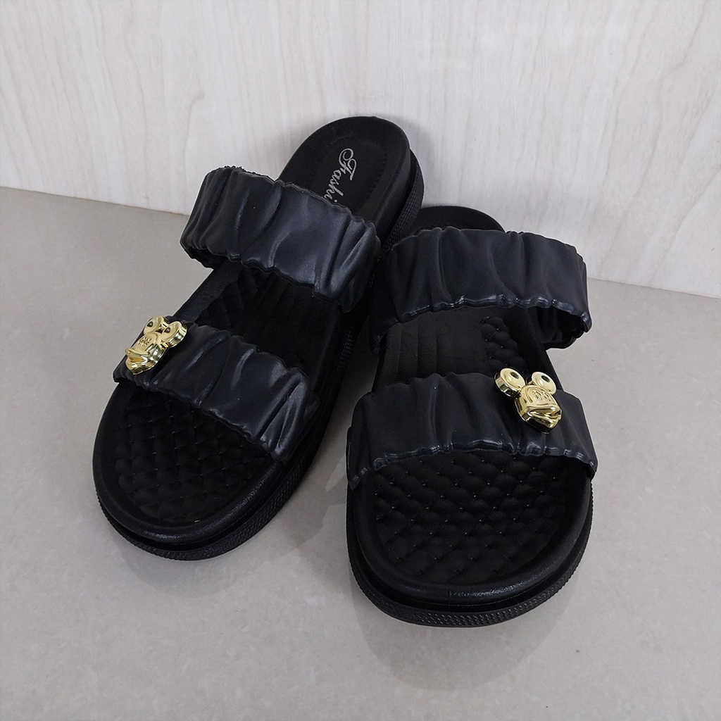 Sandal Slop Flat Sandal Wanita Slip On Fashion Korea Style Cewek Motif Sandal Kasual Nyaman PVC Satu7an SPT-49