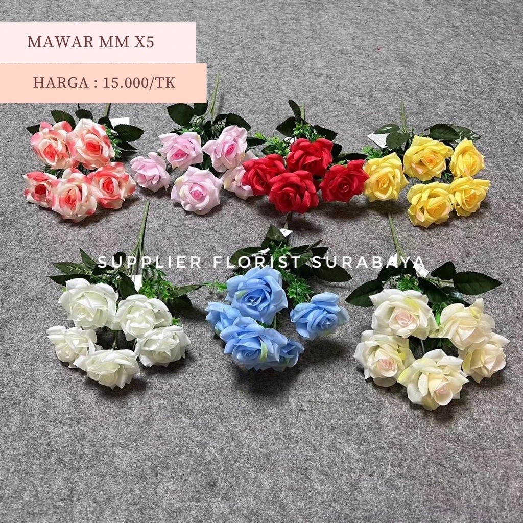 BUNGA MAWAR MM X5 BUNGA ROSE PALSU ARTIFICIAL FLOWER BUNGA HIAS BUKET BUNGA DIY FLORIST PERLENGKAPAN BUNGA SURABAYA PEMANIS MAWAR PALSU MAWAR KECIL MAWAR MEKAR MAWAR PREMIUM