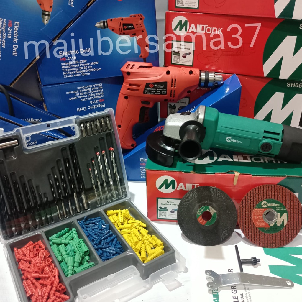 Svr.. paket mesin bor listrik hujia mata bor lengkap 300pc gerinda tangan 4inch varian