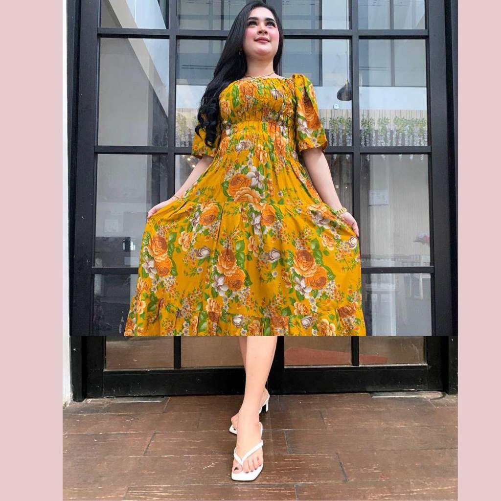 Dress Canda Lengan Lonceng Mawar Berdusta / Daster Bali