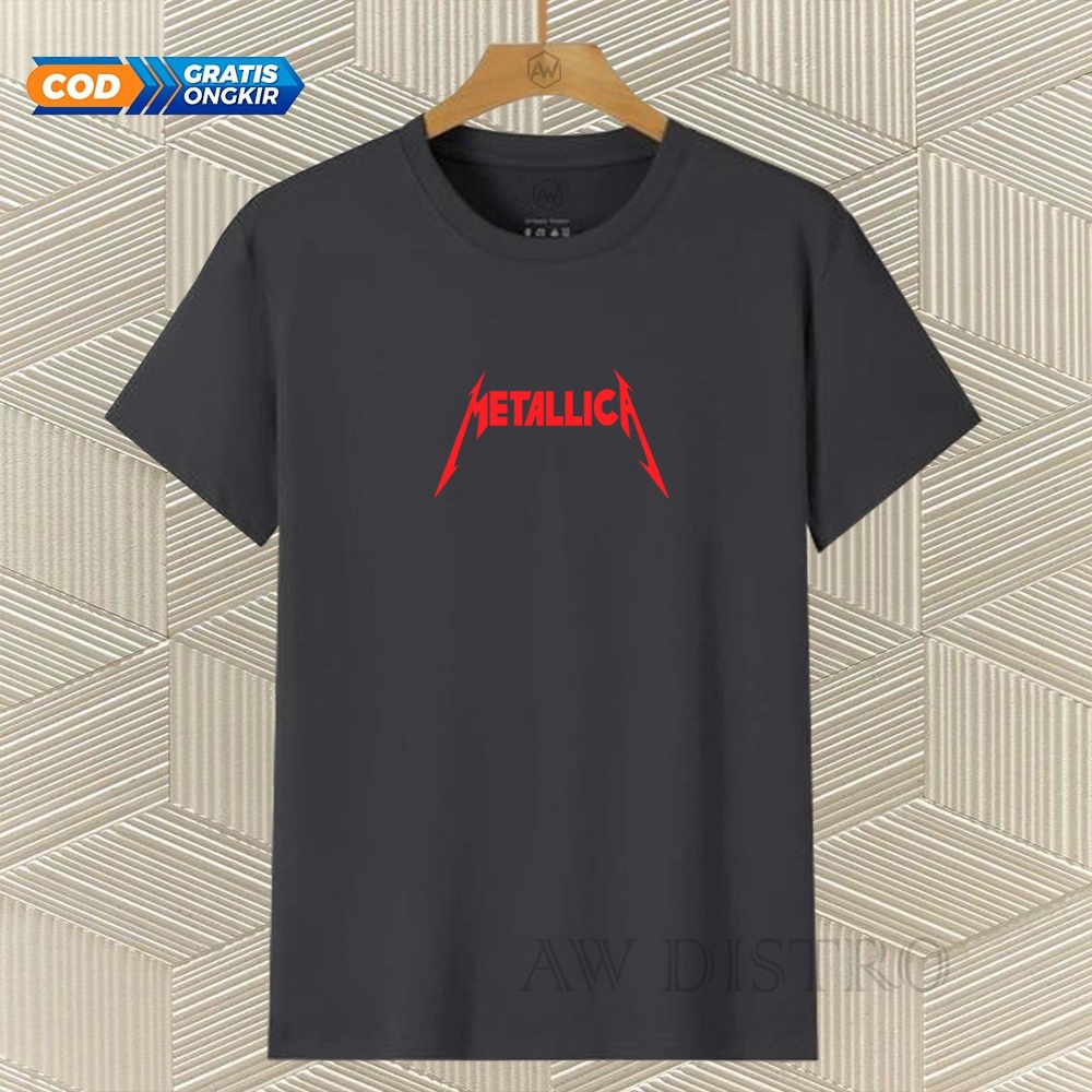 COD Baju Kaos Distro METALIC Teks Merah Premium Quality Lengan Pendek