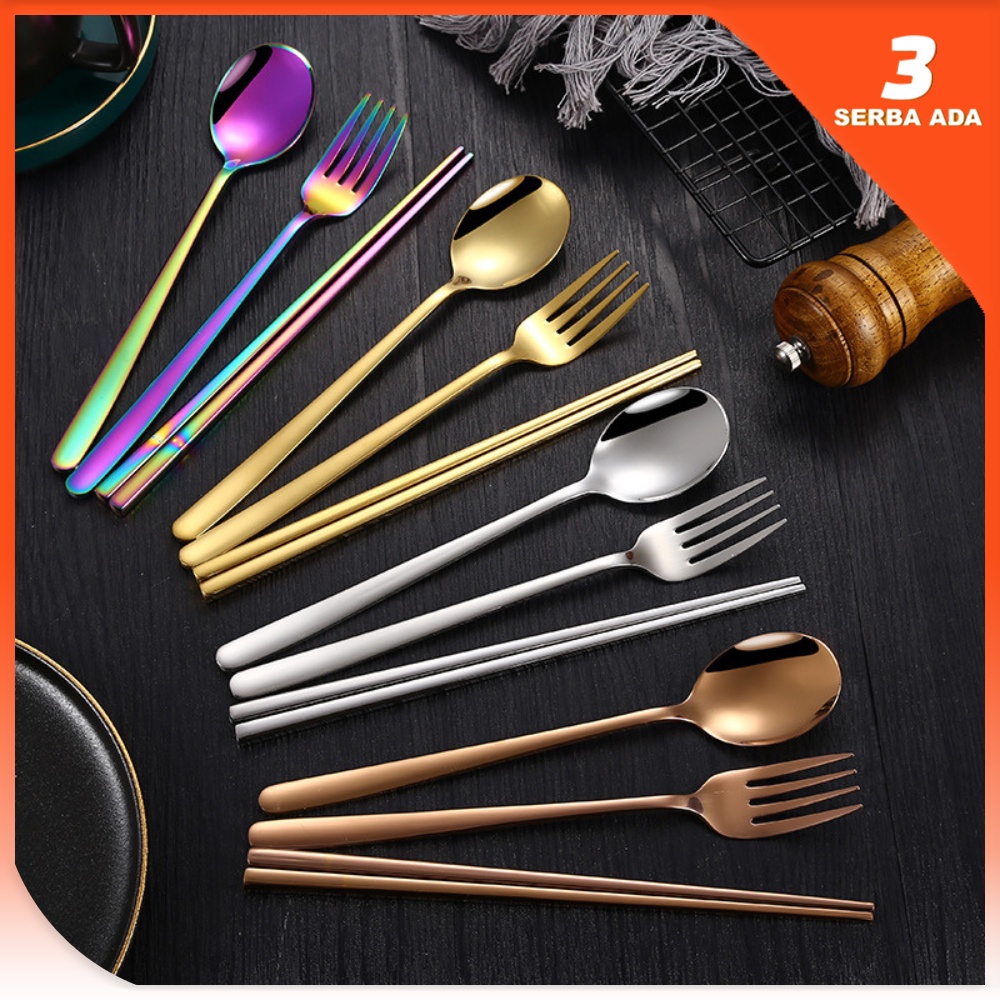 Alat Makan Set Korea Stainless Steel / Sendok Garpu Sumpit Korea / Sendok Set Stainless Tebal / Sendok Set Korea / Sendok Set Gold / Sendok Makan / Garpu Makan / Sumpit Stainless