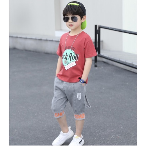 Setelan anak laki laki import MOTIF ROCK ROLL +JEANS TEBAL- setelan anak teenager laki laki import