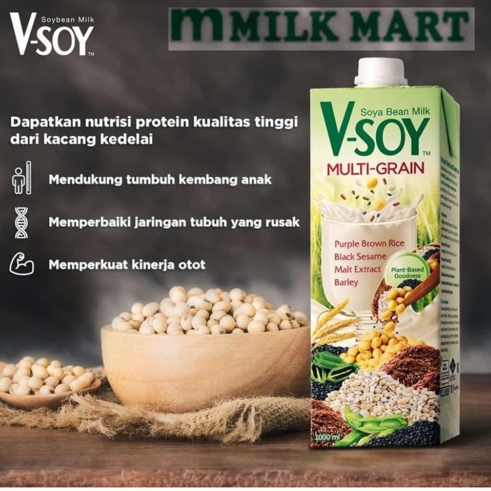 

✨MEGA ⚡ALE✨ Vsoy Susu Kedelai Original / Multi Grain | V-soy Soya Milk 1 Liter UHT - Multi Grain