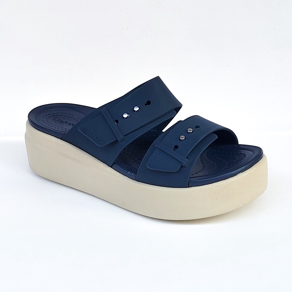 Crocs Brooklyn Slide II / Sandal Wanita Selop Slip On Wedges Hak