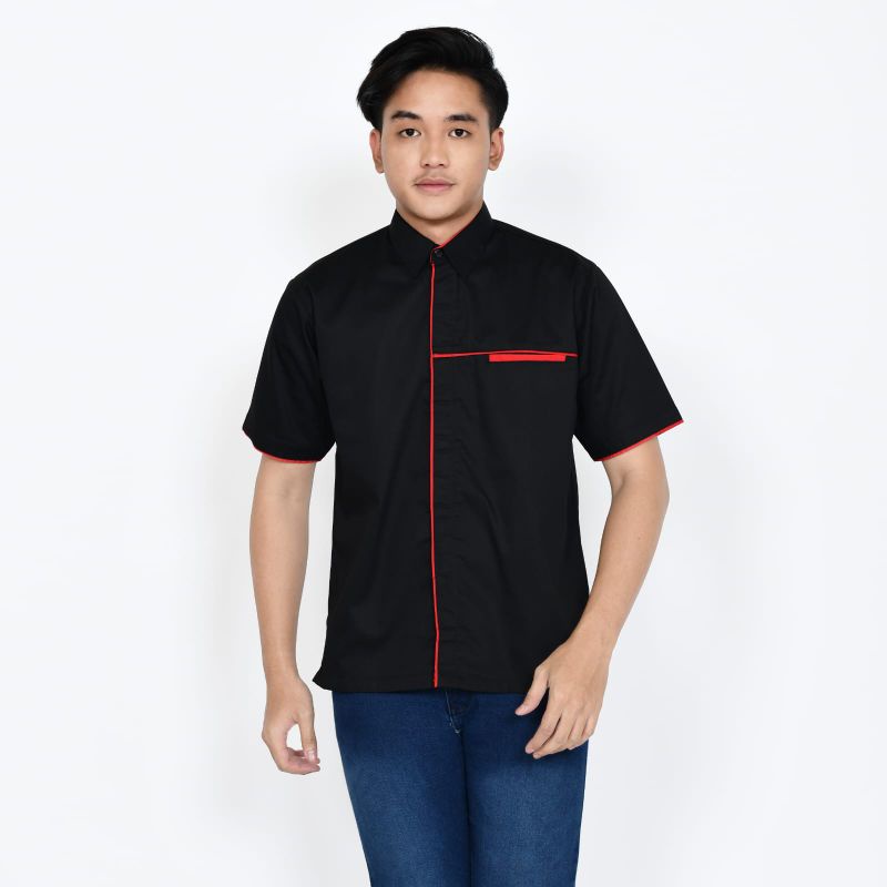 Baju Kerja Pria/Kemeja Kombinasi Pria Lengan Pendek/Kemeja Kombinasi Custom Bordir/Kemeja Kerja Lapangan/Kemeja Kerja Pria