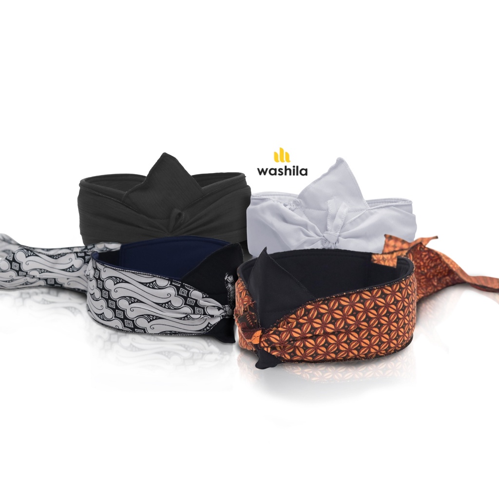 Ikat kepala Iket Sunda Kepala Instan Terbuka Motif Polos Putih Dan Hitam