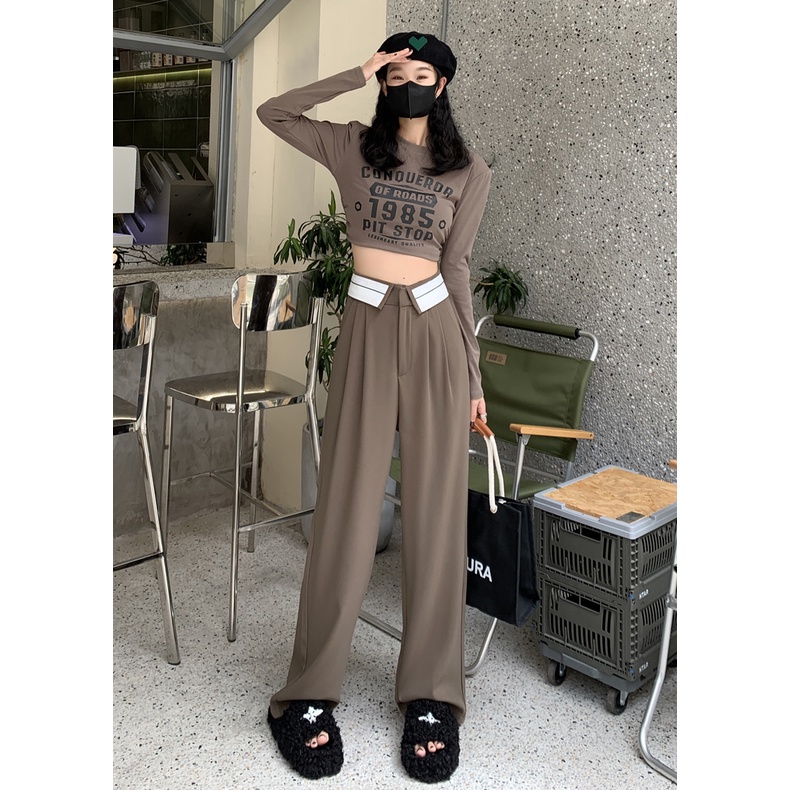 Celana Kulot Highwaist Loose Celana Panjang Hitam Celana Wanita Straight Pants Korean Style