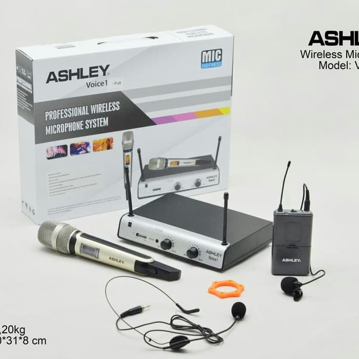 Mic WIRELESS ASHLEY VOICE 1 Handle  Clip On Headset Jepit dada UHF ORIGINAL Senam Imam Masjid dll