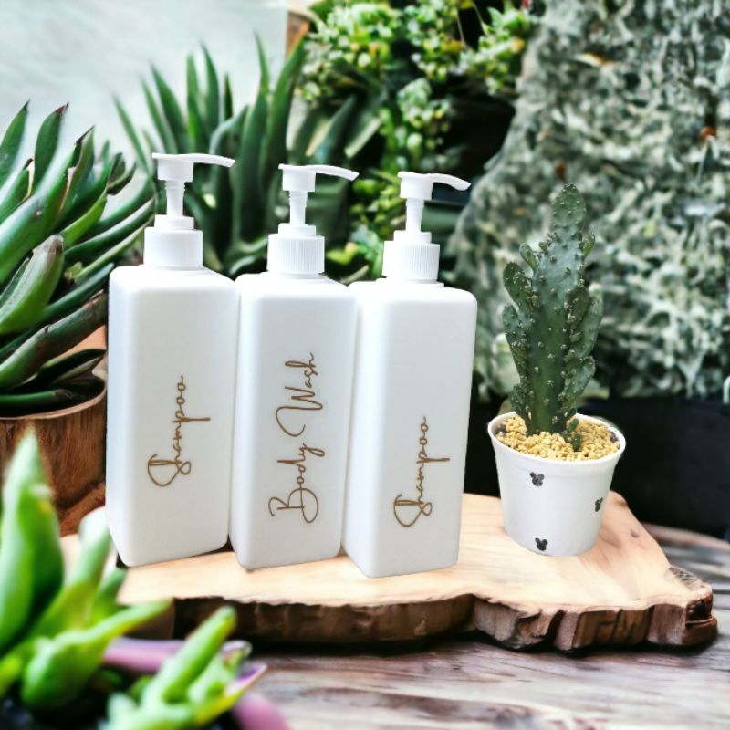 Botol Refill Pump 500ml Premium Kotak Aesthetic bathroom organizer estetik isi ulang bottle kosong sabun mandi hand soap body minimalist refillable hotel home decor