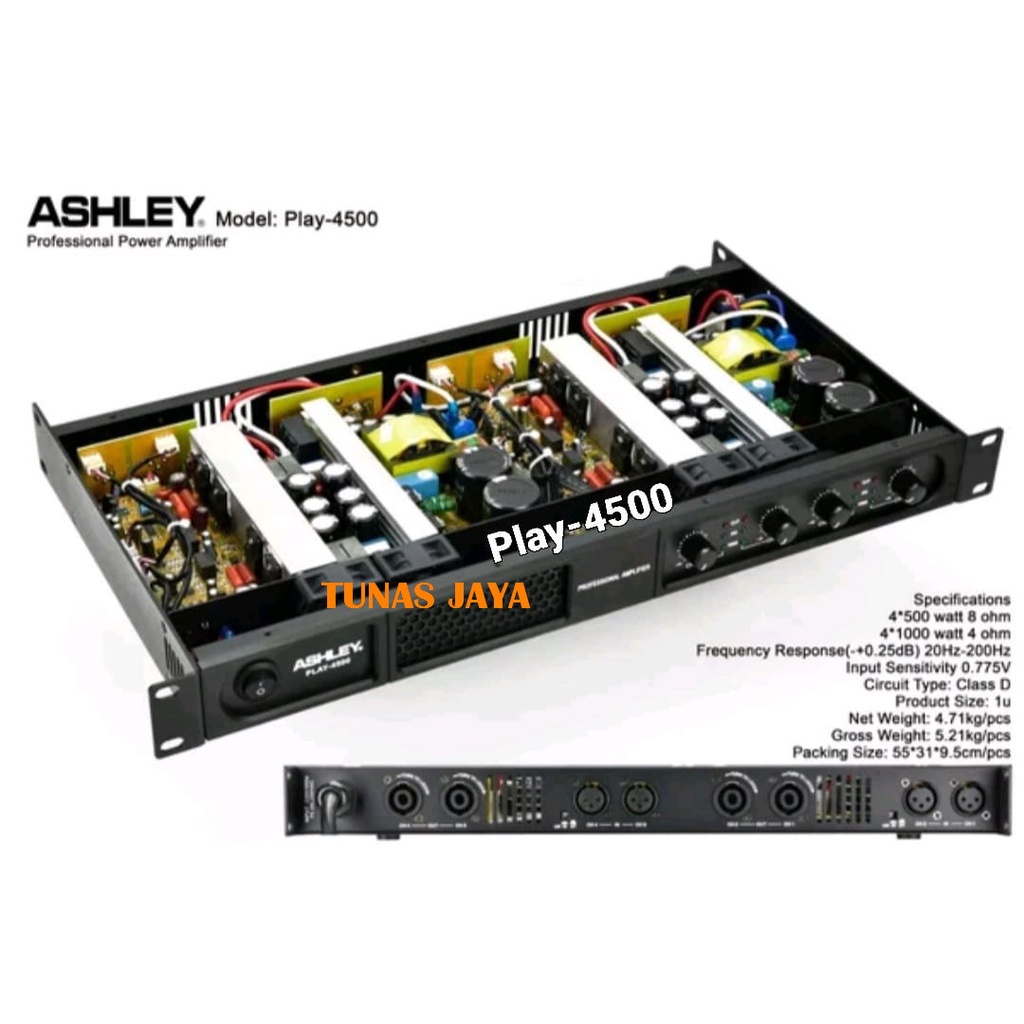 POWER AMPLI  ASHLEY PLAY4500  POWER 4 CHANNEL ASHLEY PLAY 4500 ORIGINAL