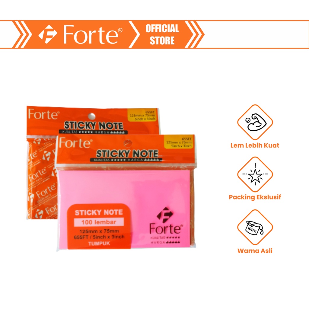 

[Forte] Sticky Note Memo Tempel 655/125x75mm 100lbr - Fluorescent Tumpuk