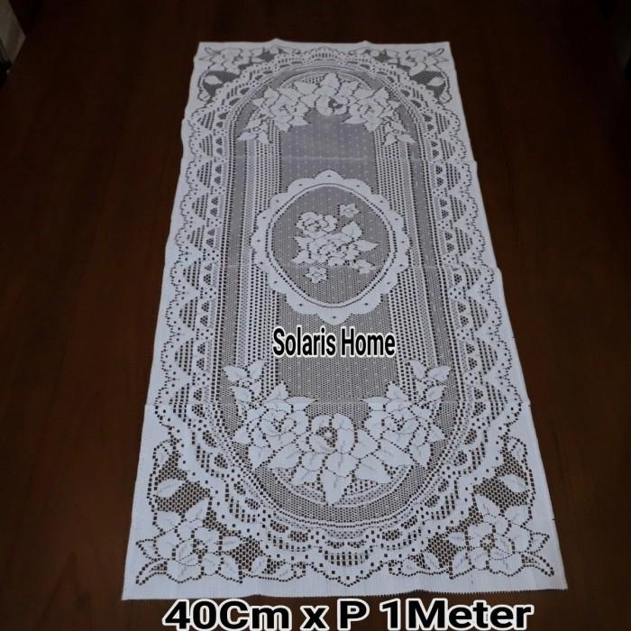 Taplak Meja Tamu Renda Putih Bunga Manis