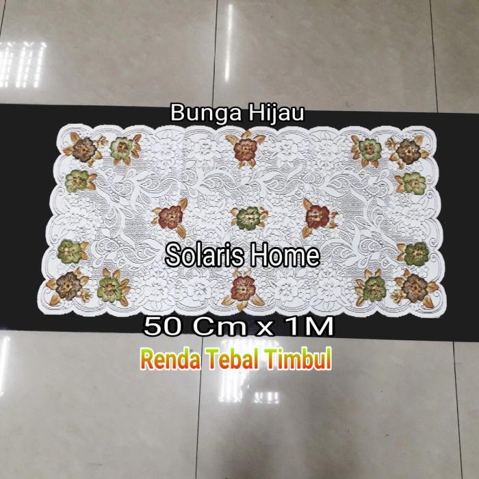 Taplak Meja Tamu Segi Kain Renda Putih Bunga Timbul
