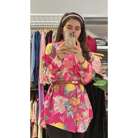 Kemeja Wanita Silk Bunga import Bangkok