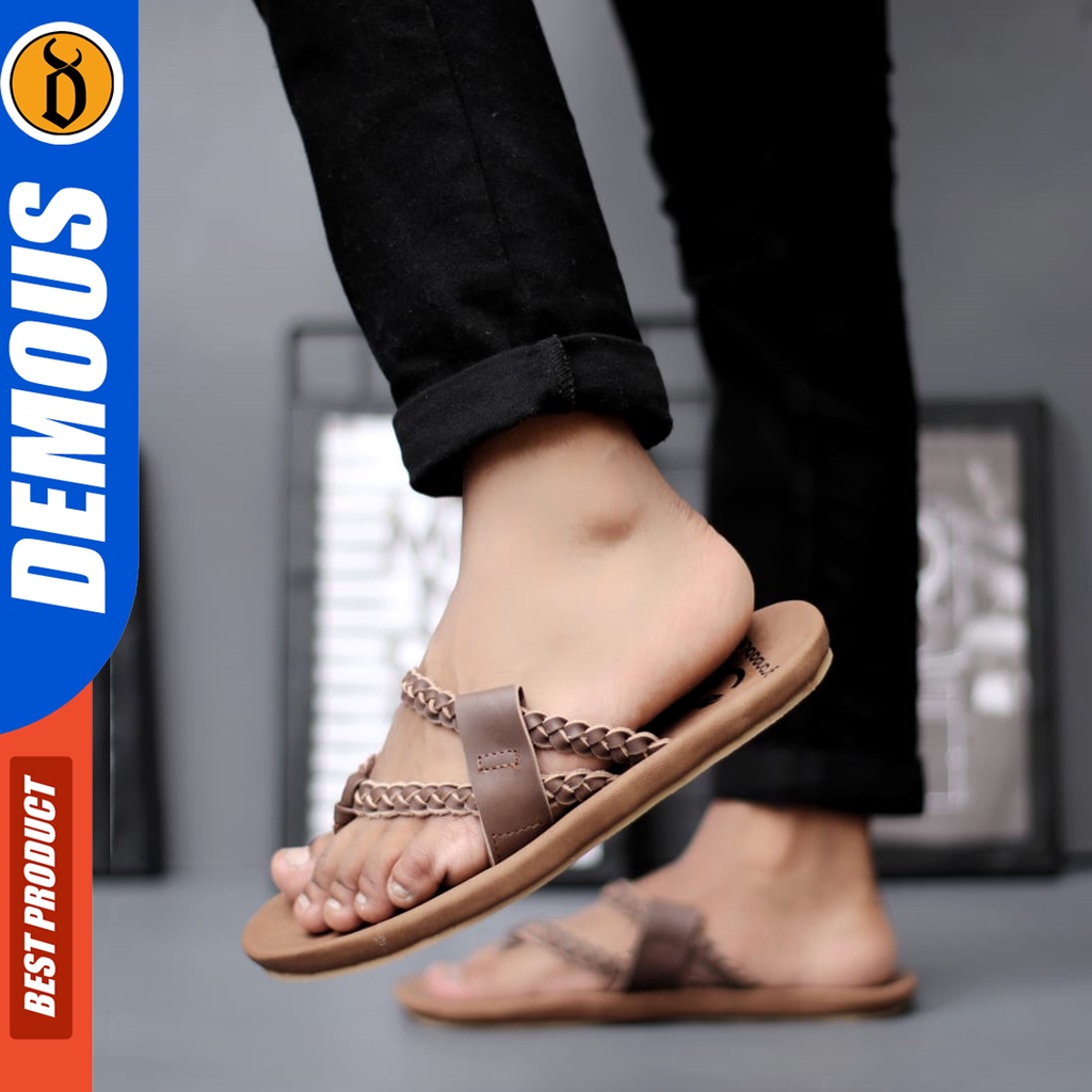 DEMOUS Scraba - Sandal Jepit Pria Dewasa Kulit Asli