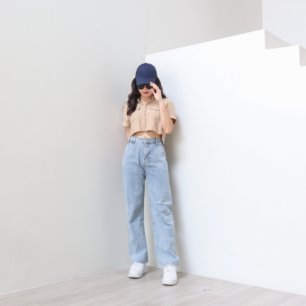 DEMORIN - Celana Baggy Jeans Panjang Highwaist Jeans Wanita Korean Style Kekinian - TY x58