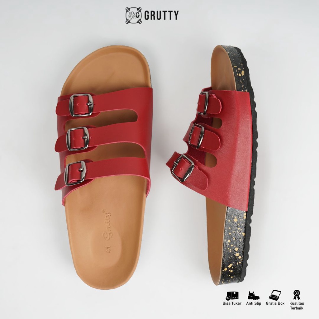 GRUTTY Flat Sandal Wanita Marun Sendal Kekinian Super Comfy